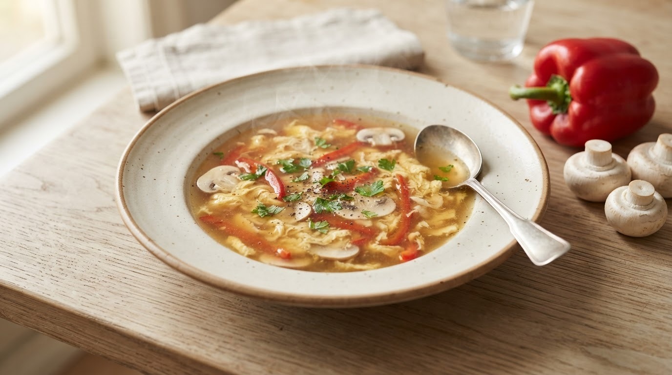 Bouillon met ei en paprika