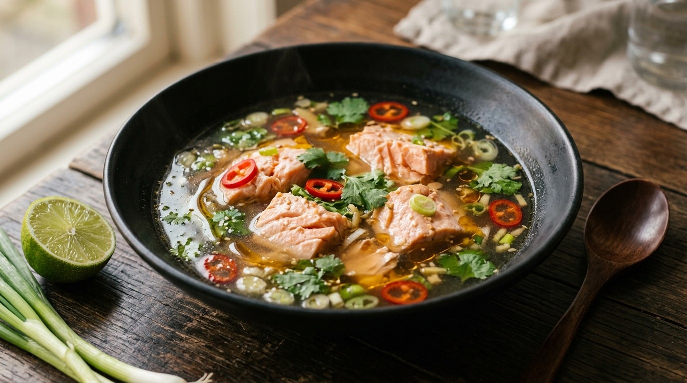 Bouillon met Zalm en Pepertjes