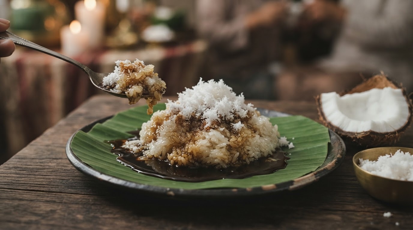 Bras ketan met goela djawa en kokos