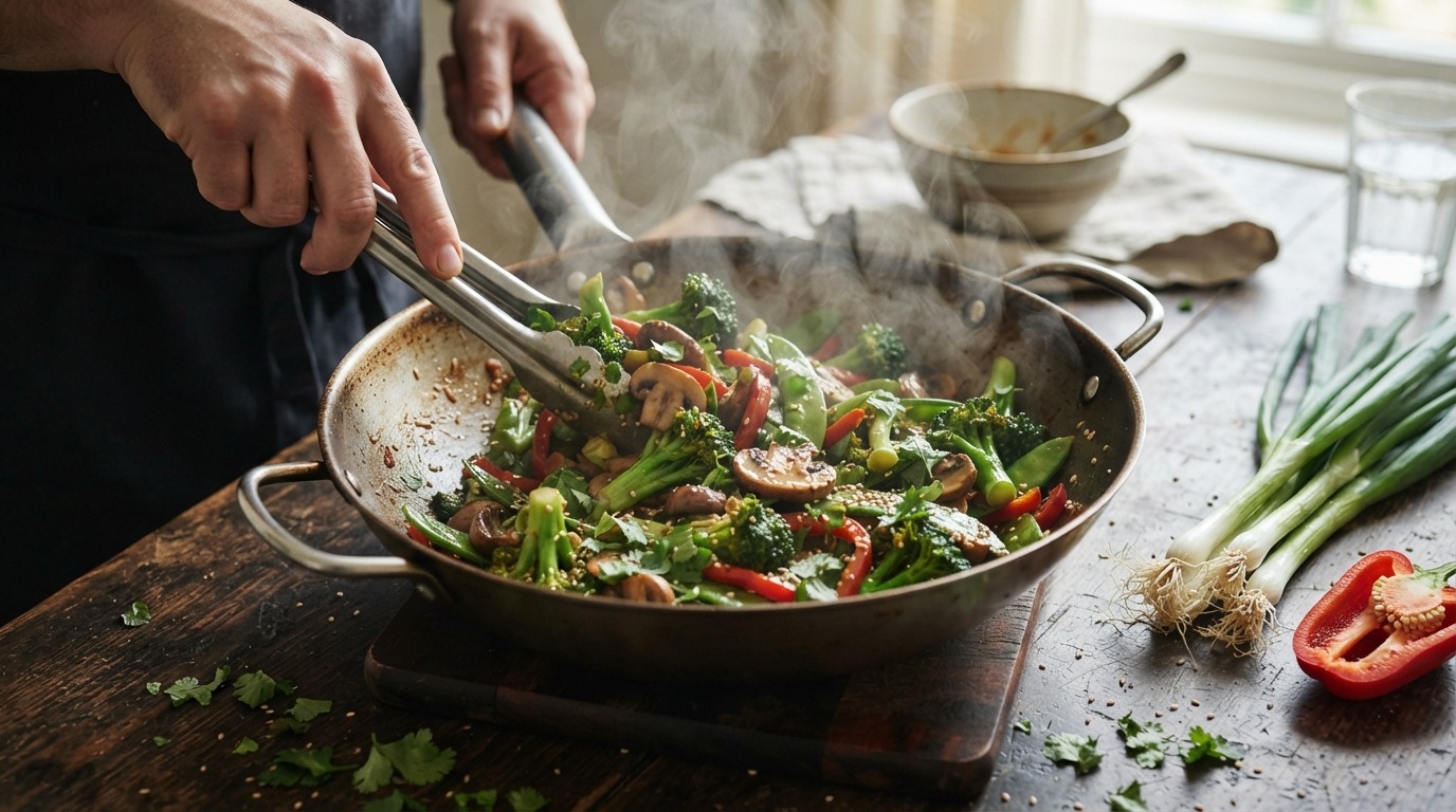 Broccoli met champignons in de wok