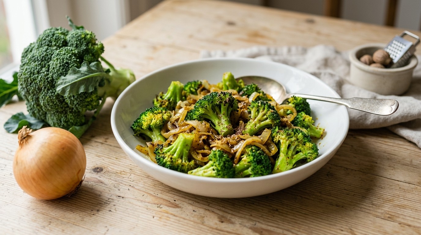 Broccoli met ui en Kerrie