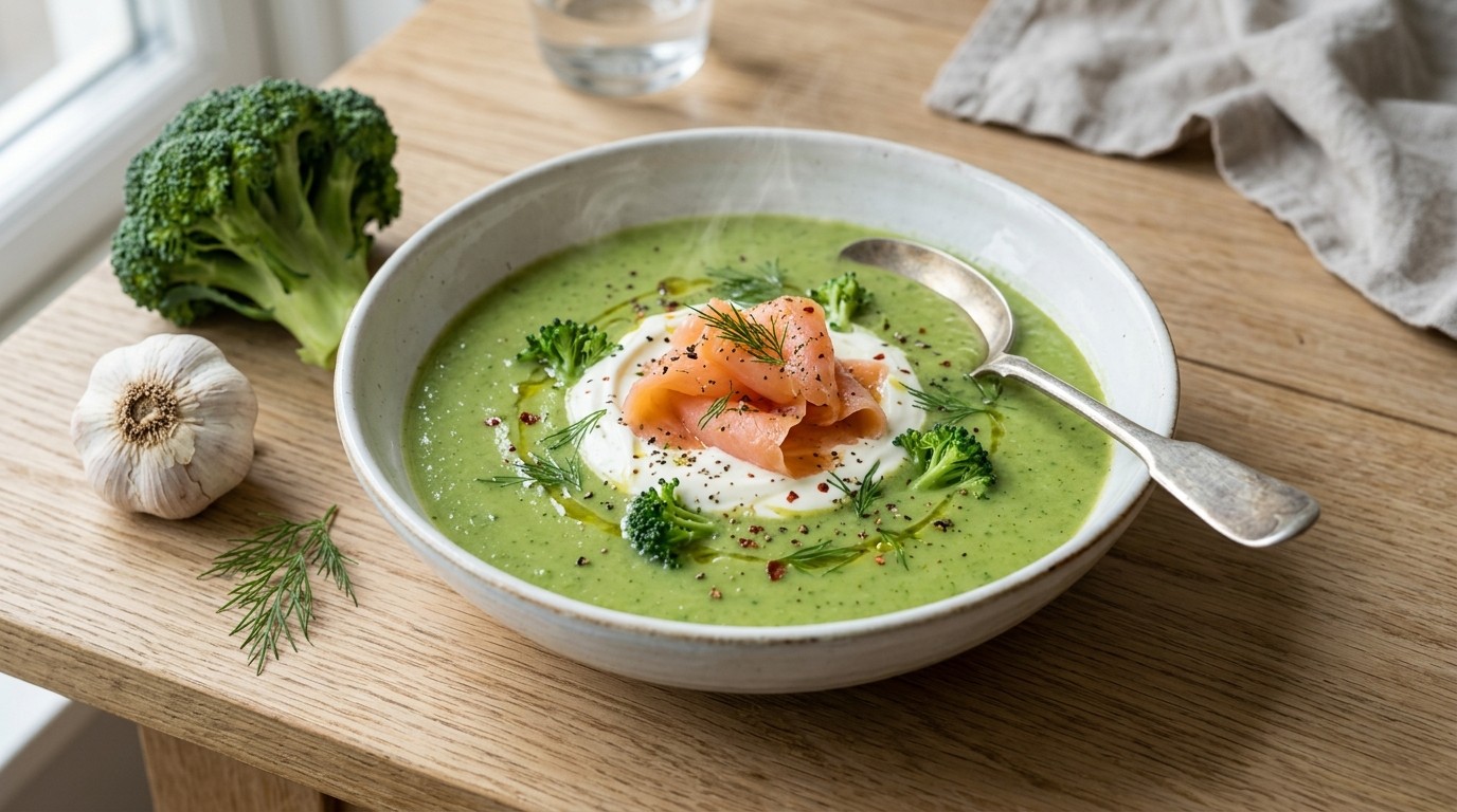 Broccoli soep met zalm