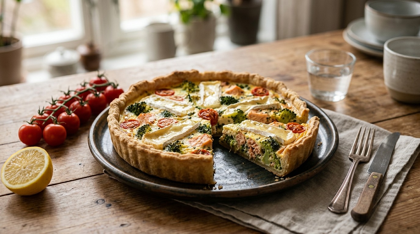 Broccoli zalmtaart met brie