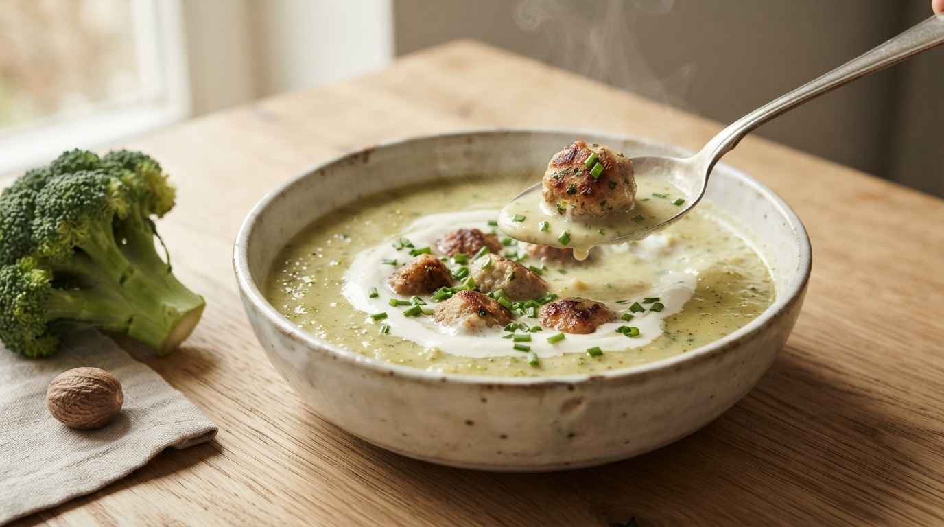Broccolisoep met hamballetjes