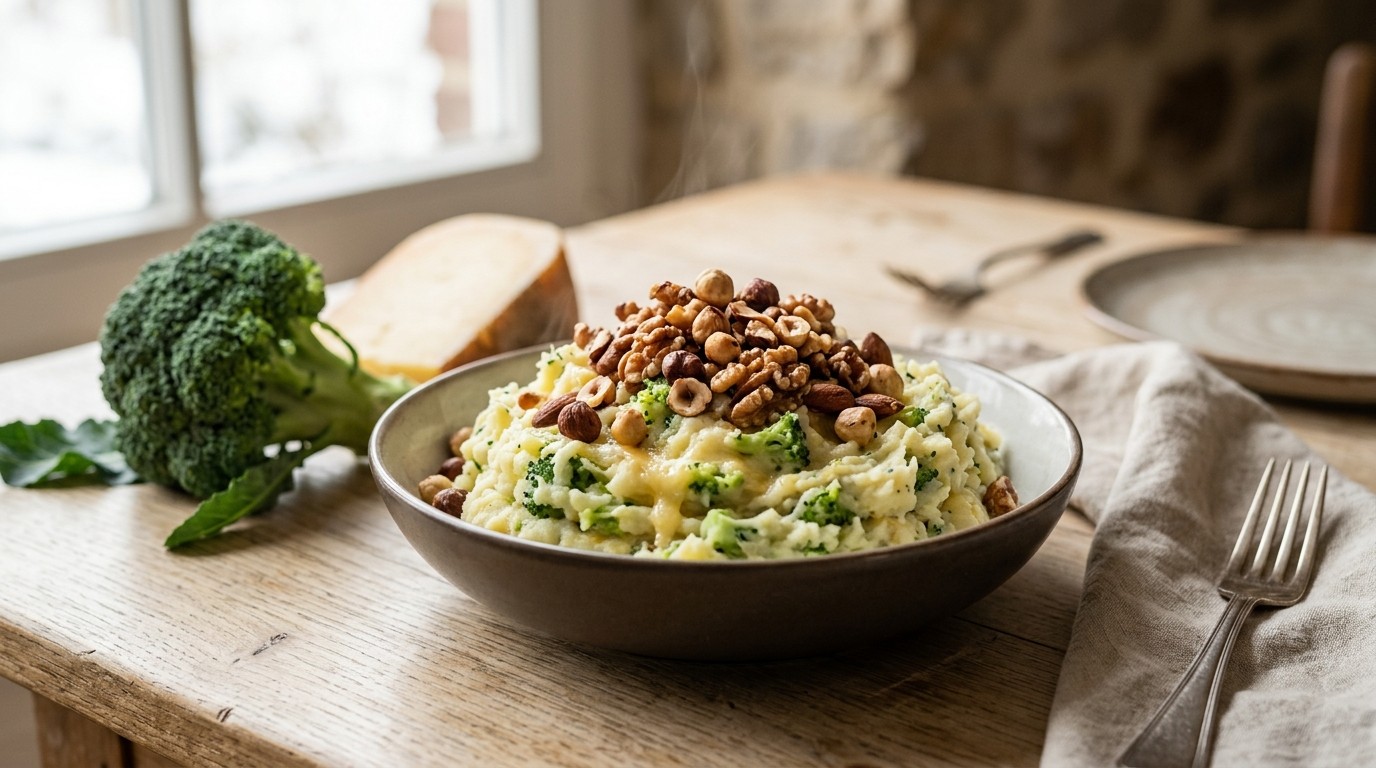 Broccolistamppot met noten