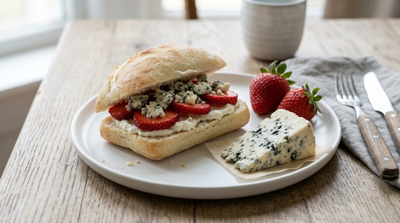Broodje aardnei met verse roomkaas en roquefort