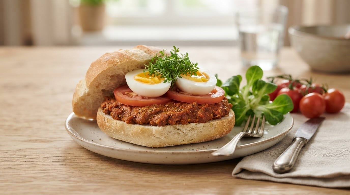 Broodje filet american met ei