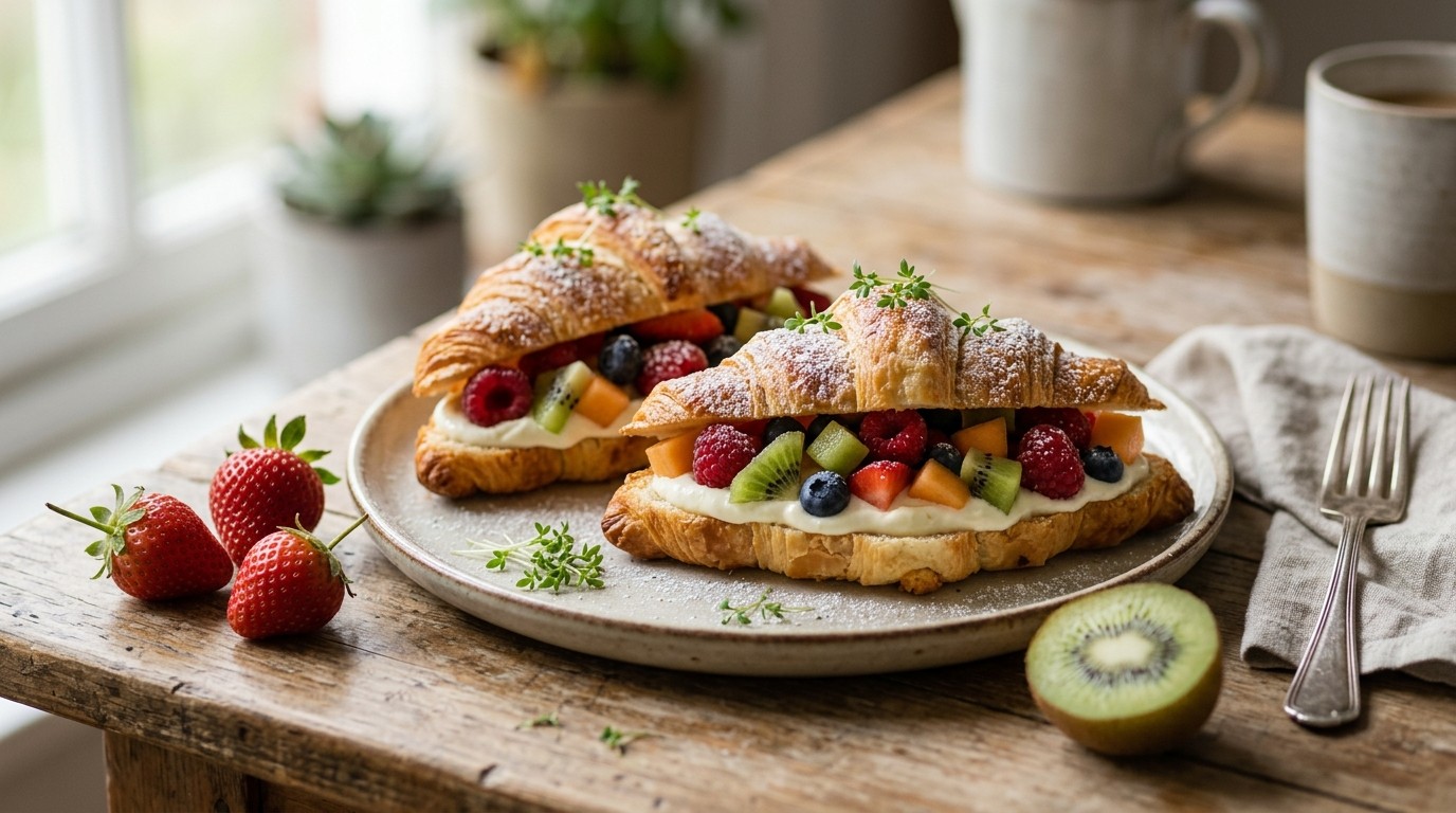 Broodje Fruitsalade met Creme Fraiche