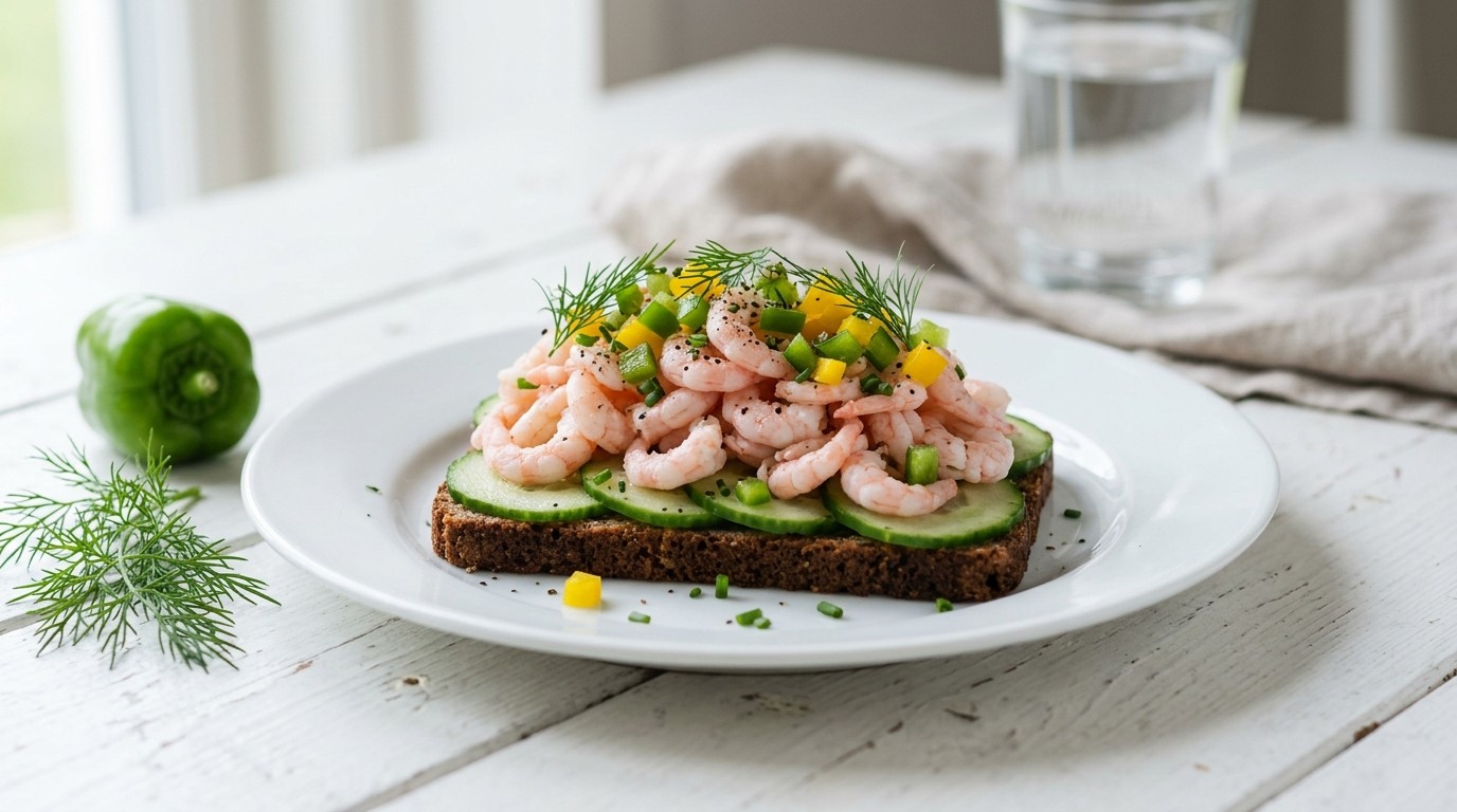 Broodje garnalen met komkommer