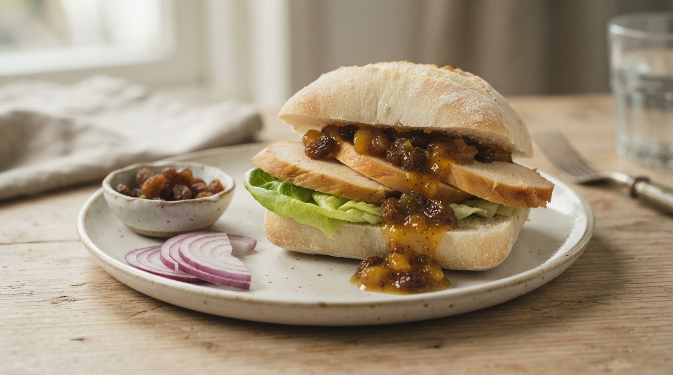Broodje gerookte kip met mangochutney