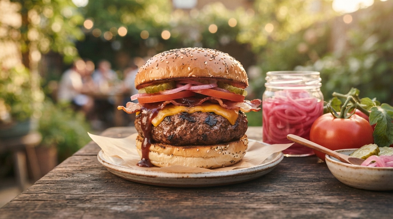 Broodje hamburger de luxe voor de bbq
