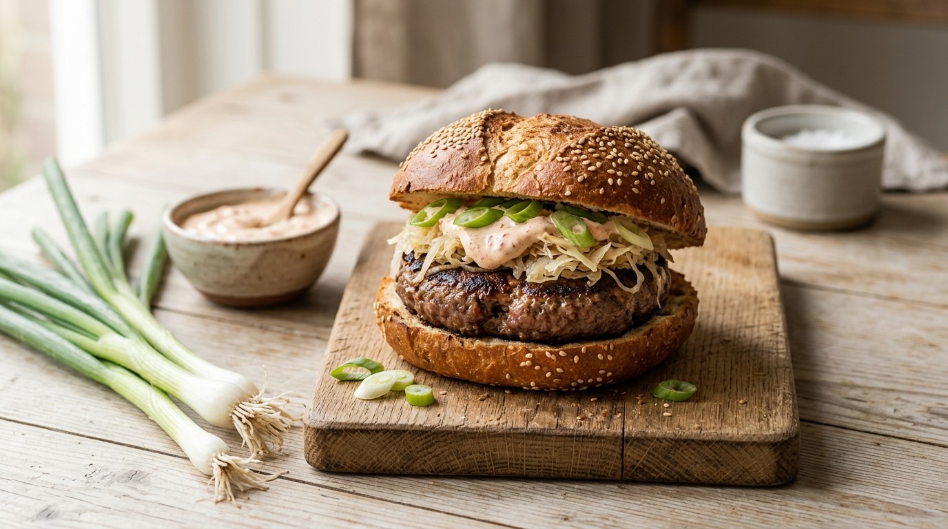 Broodje hamburger met zuurkool