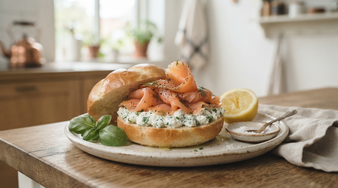 Broodje kruidenkaas met zalm
