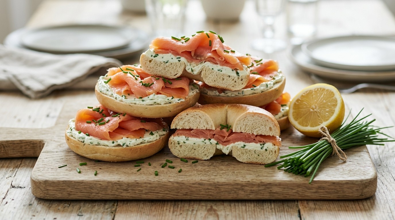 Broodje met Gerookte Zalm en Roomkaas Voor Buffet