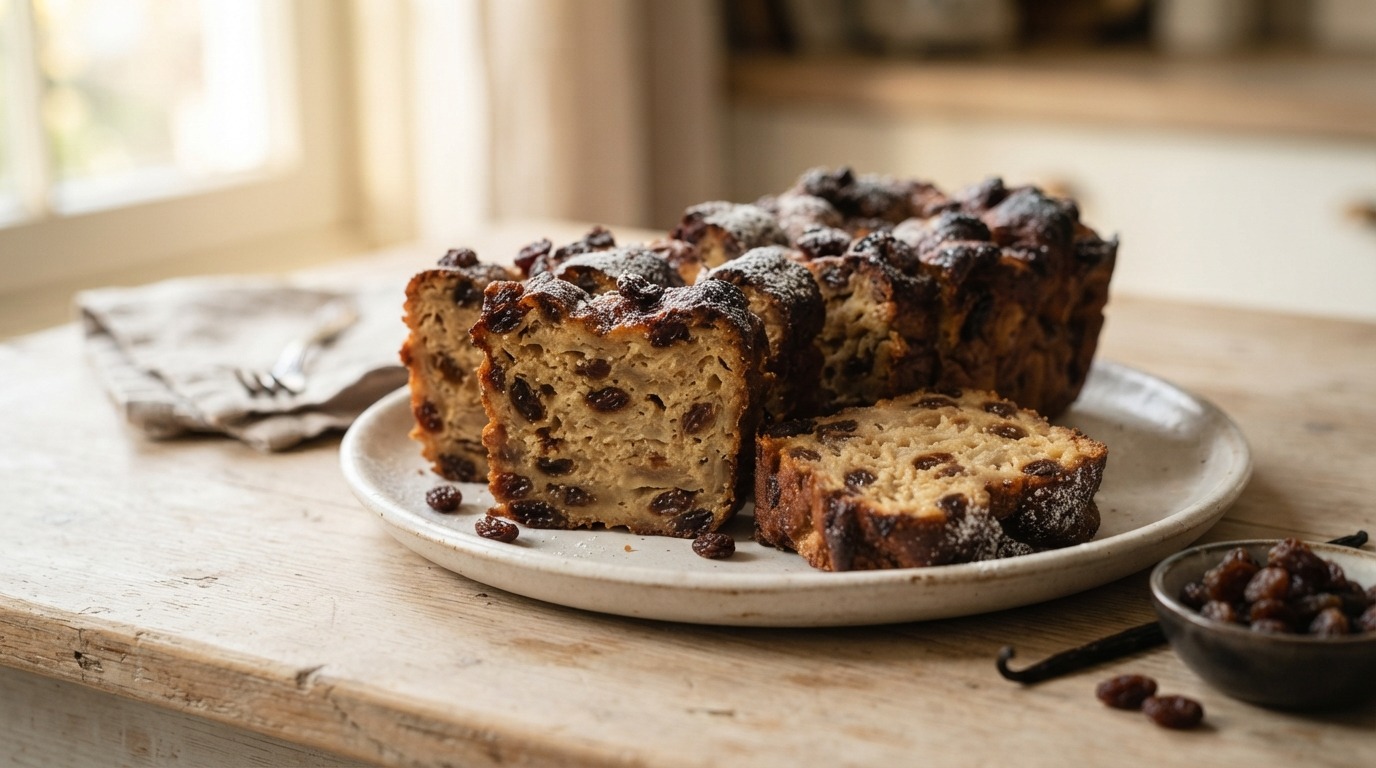 Broodpudding met rozijnen