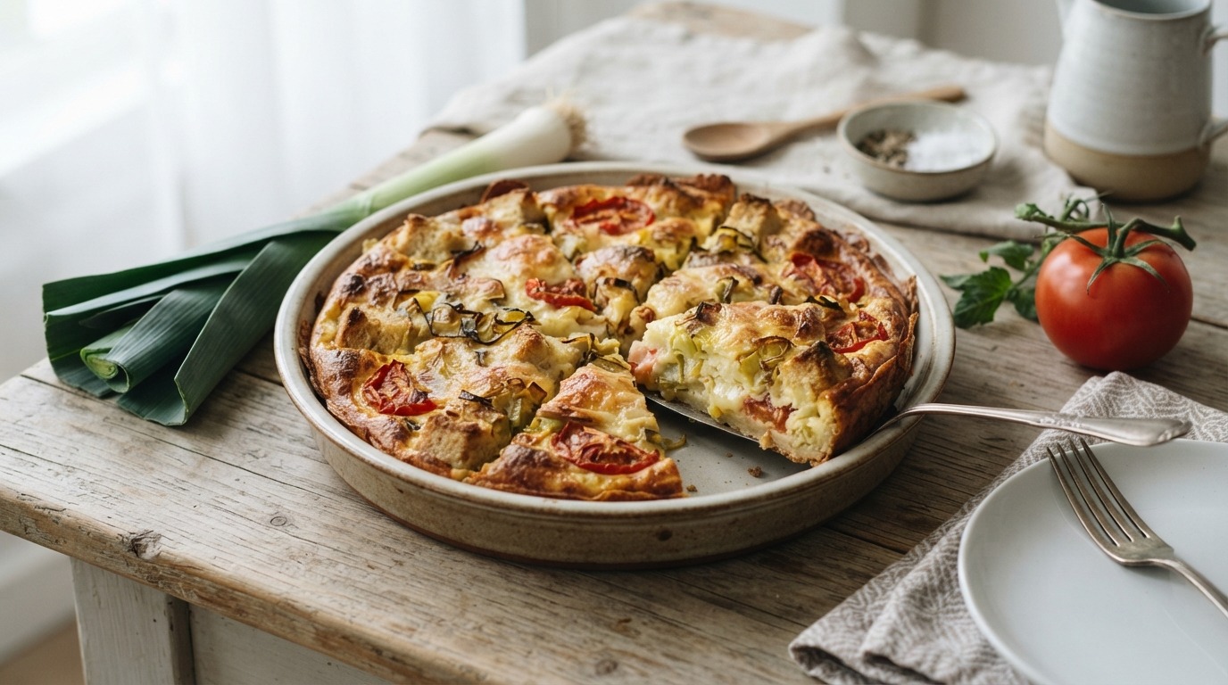 Broodquiche met prei en tomaat