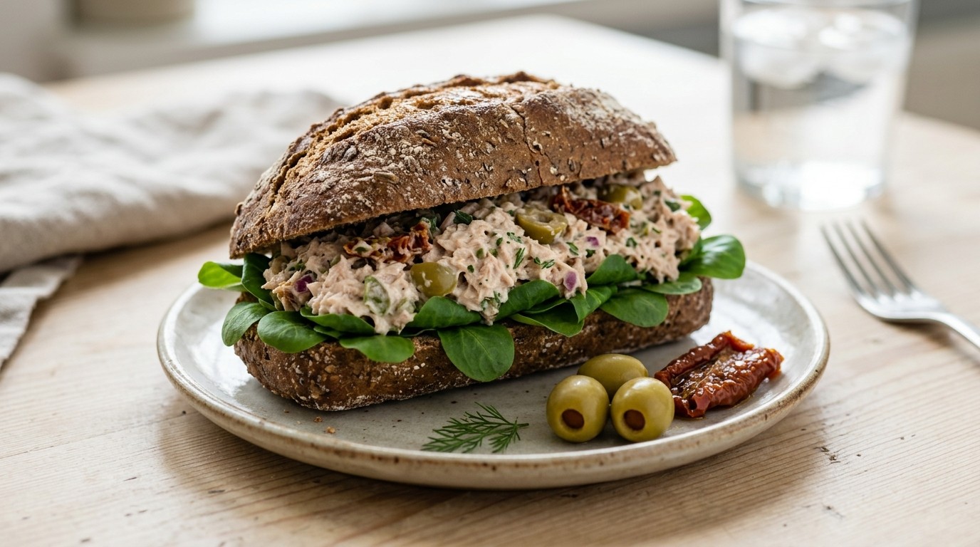 Bruine pistolet met tonijnsalade