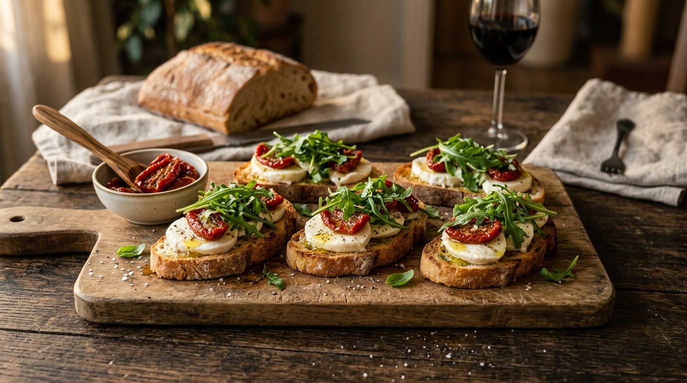 Bruschetta met rucola en mozzarella