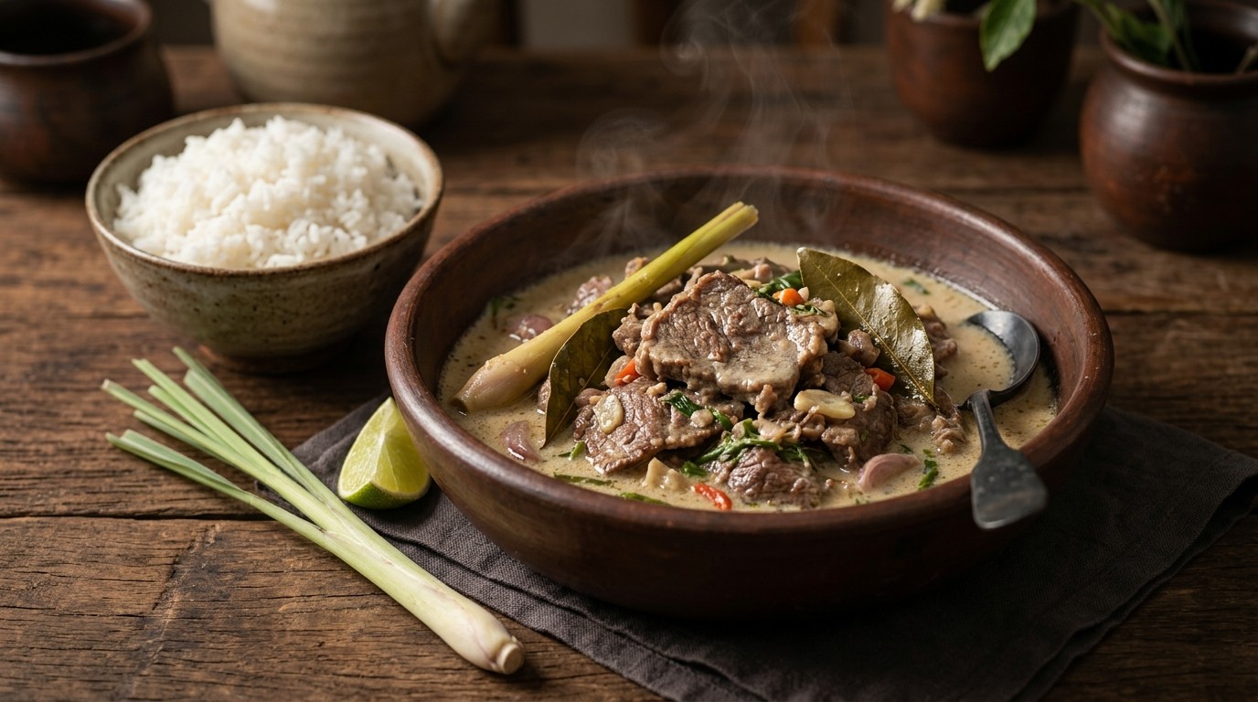 Bundu Daging (Rundvlees Gesudderd in een Kokosmelksaus)