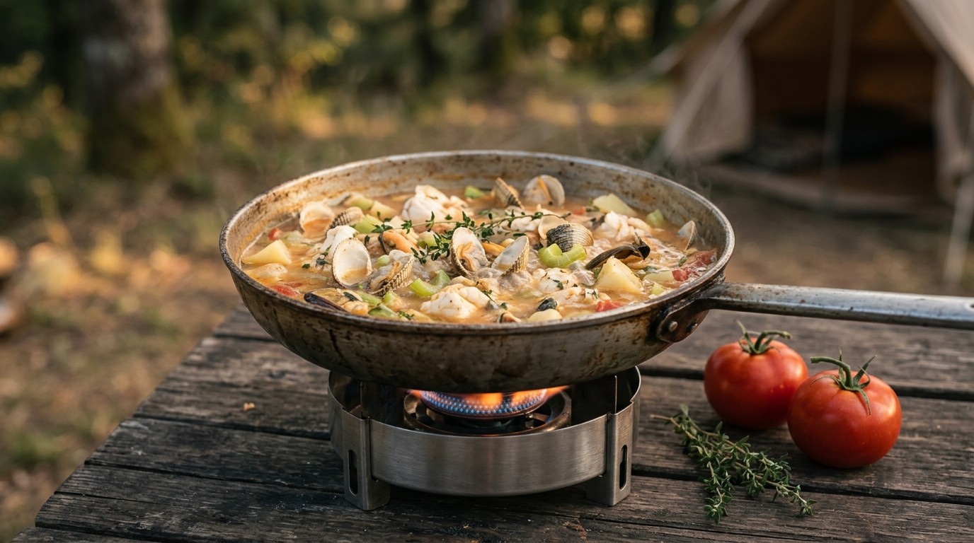 Campingmaal met vis en Schaaldieren