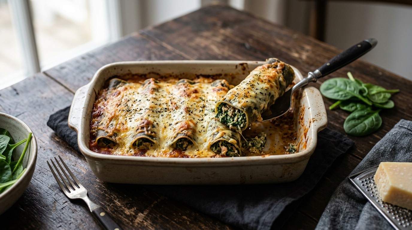Canneloni gevuld met spinazie en tonijn