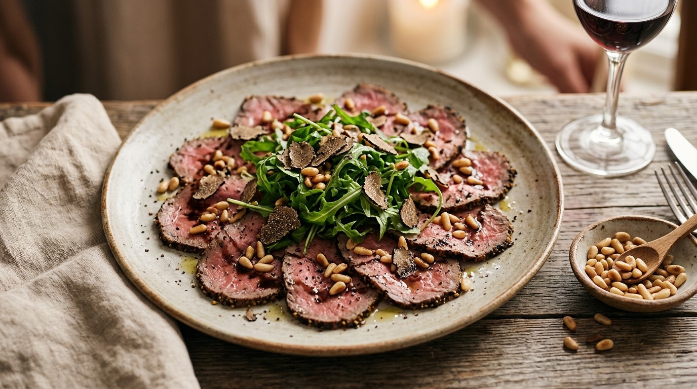 Carpaccio met rucolla en truffel