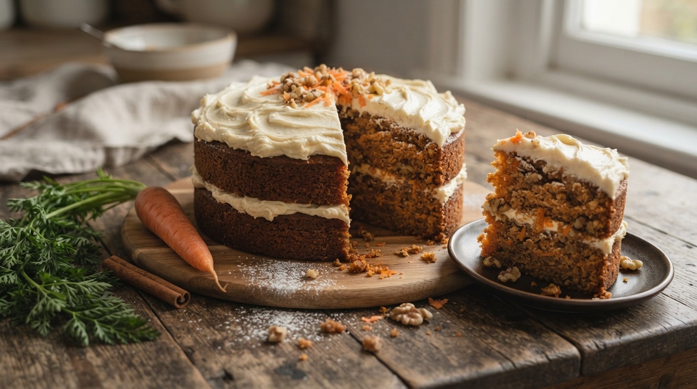 Carrot cake volgens BBC maar dan zonder walnoten (voor 26 cm springvorm)