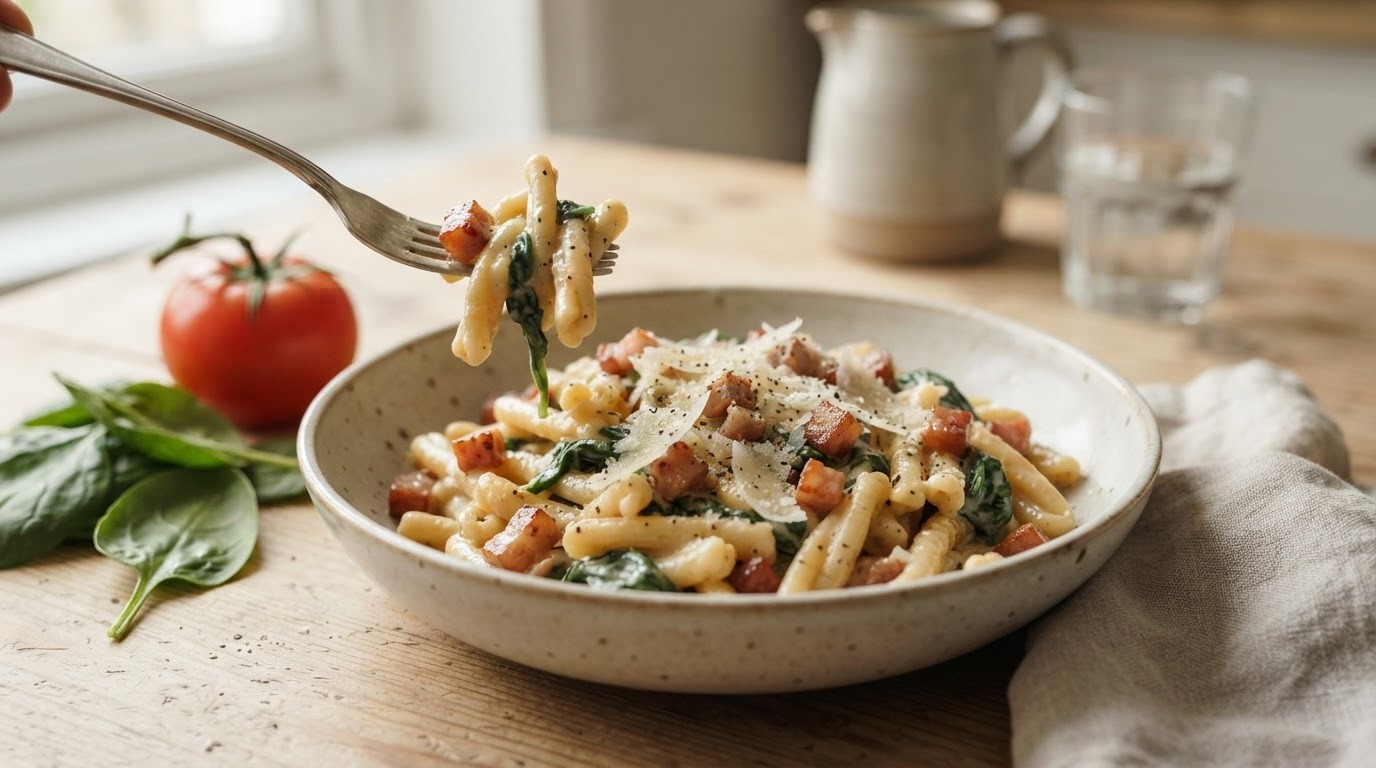 Casarecce met pancetta & spinazie