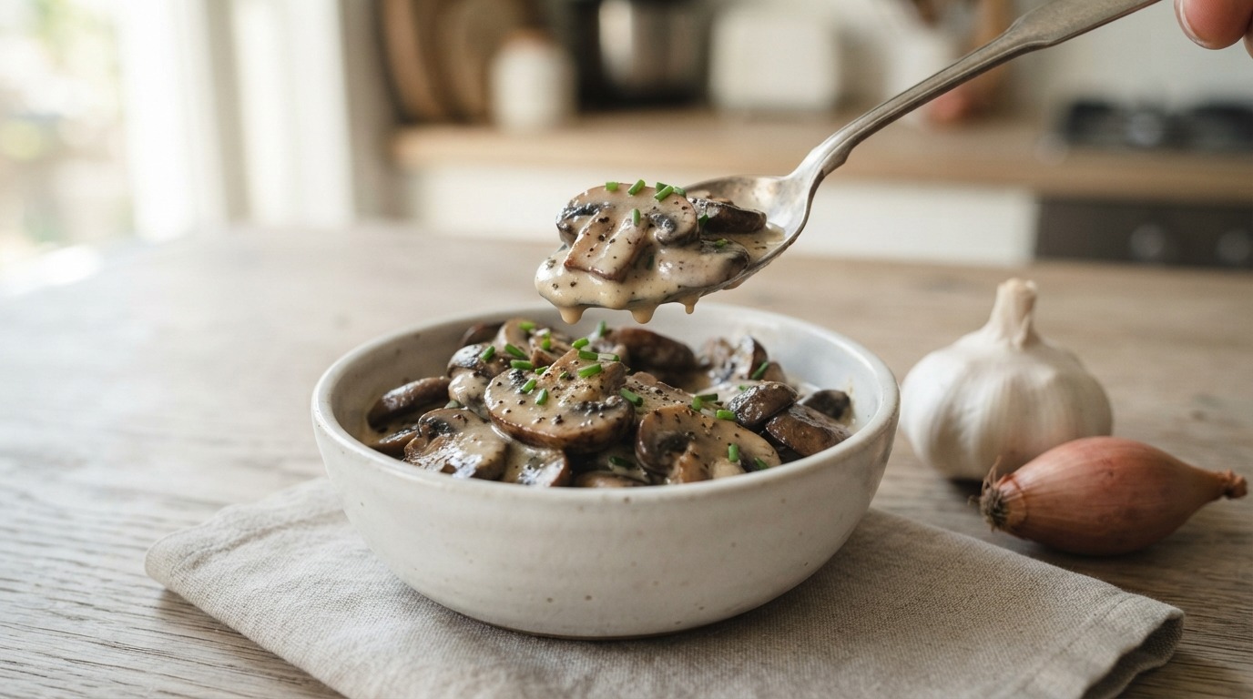 Champignons in knoflooksaus