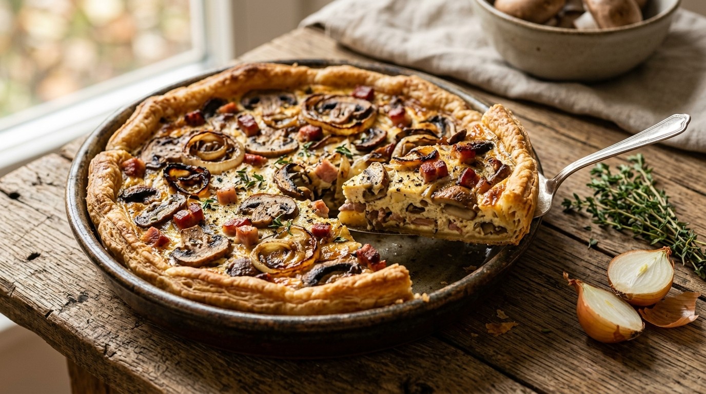 Champignontaart met spekjes