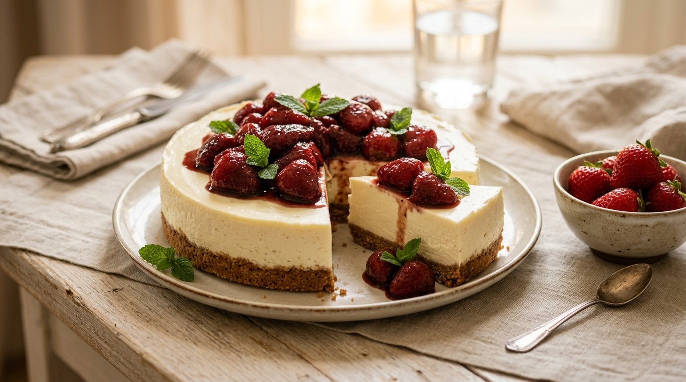 Cheesecake met Gemarineerde Aardbeien