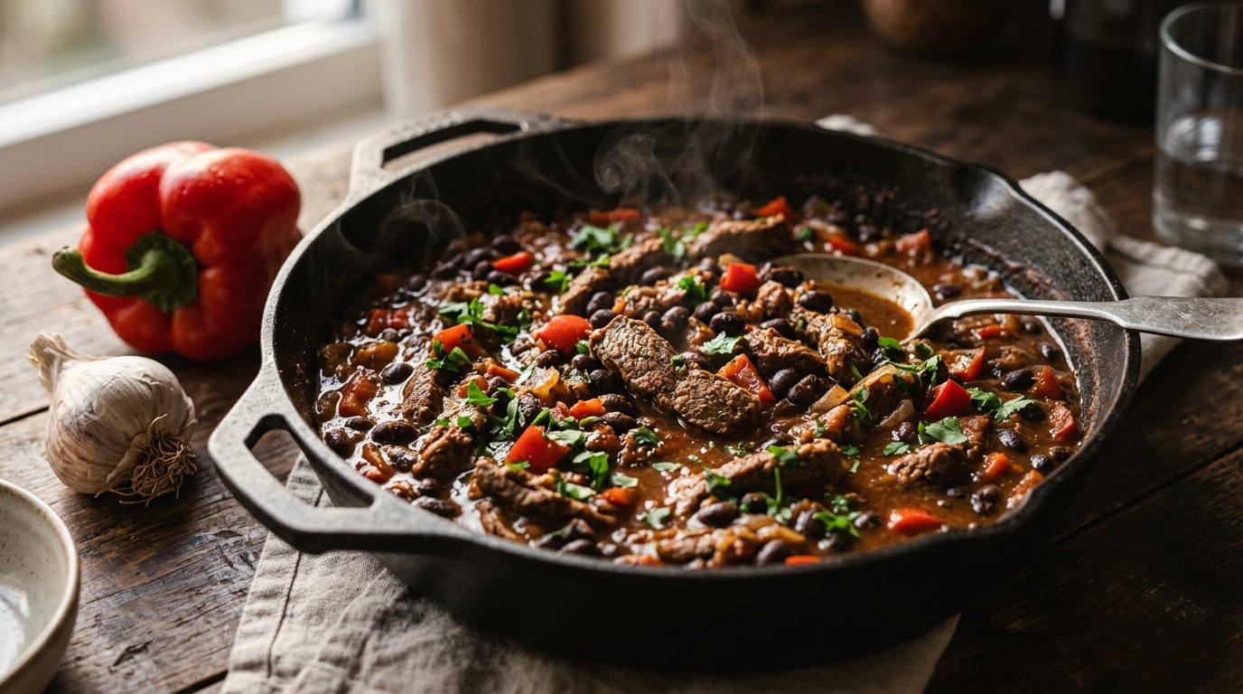 Chili con Carne van Zwarte Bonen met Runderreepjes