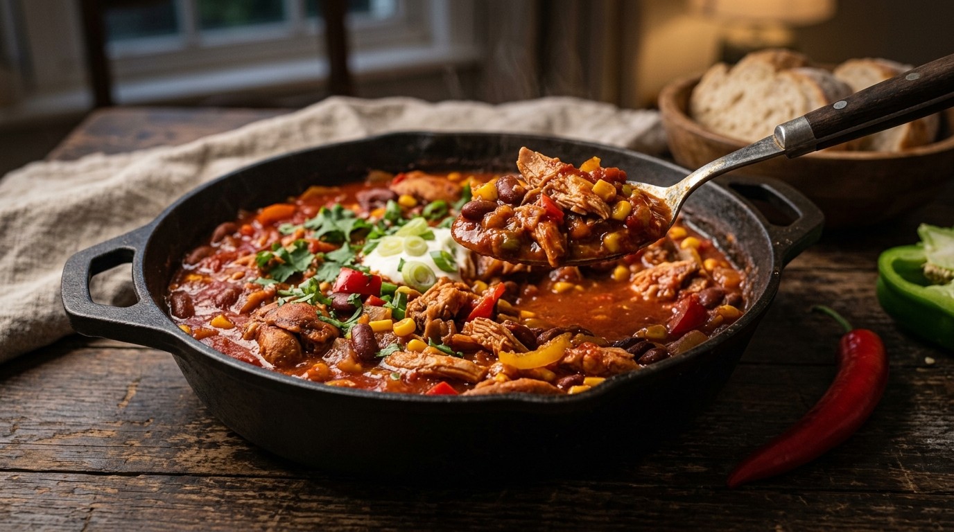 Chili met roerbakgroenten en kip