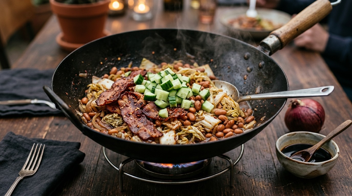 Chilischotel met Komkommer en Spekjes
