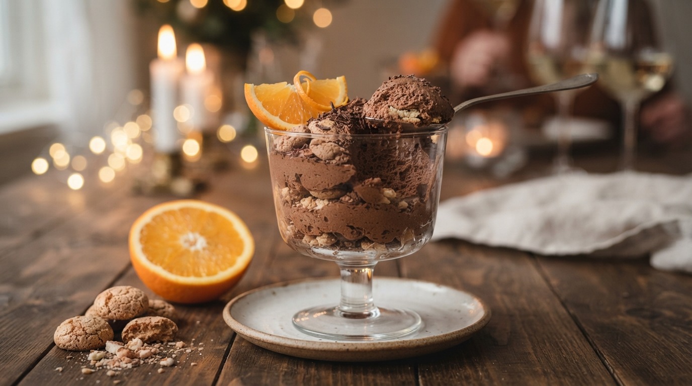 Chocolade-sinaasappelmousse met Bitterkoekjes