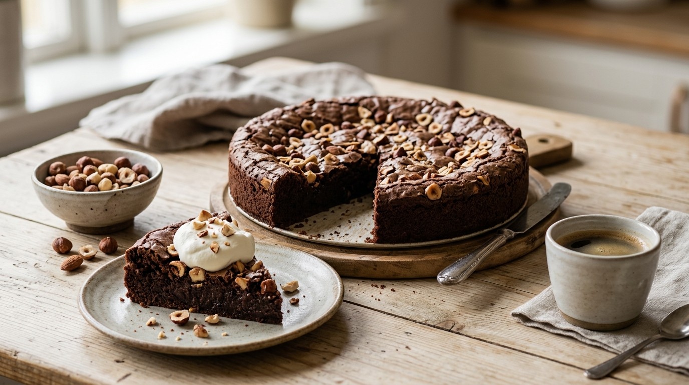 Chocolade taart met hazelnoten en amandelen