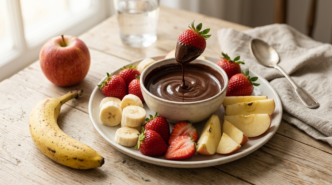 Chocolade toetje met fruit