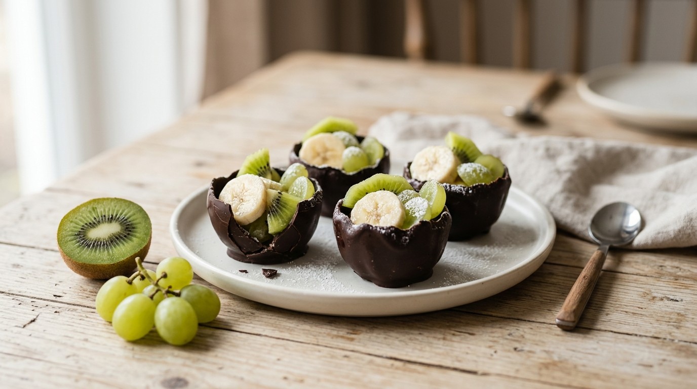 Chocoladebakjes met fruitsalade