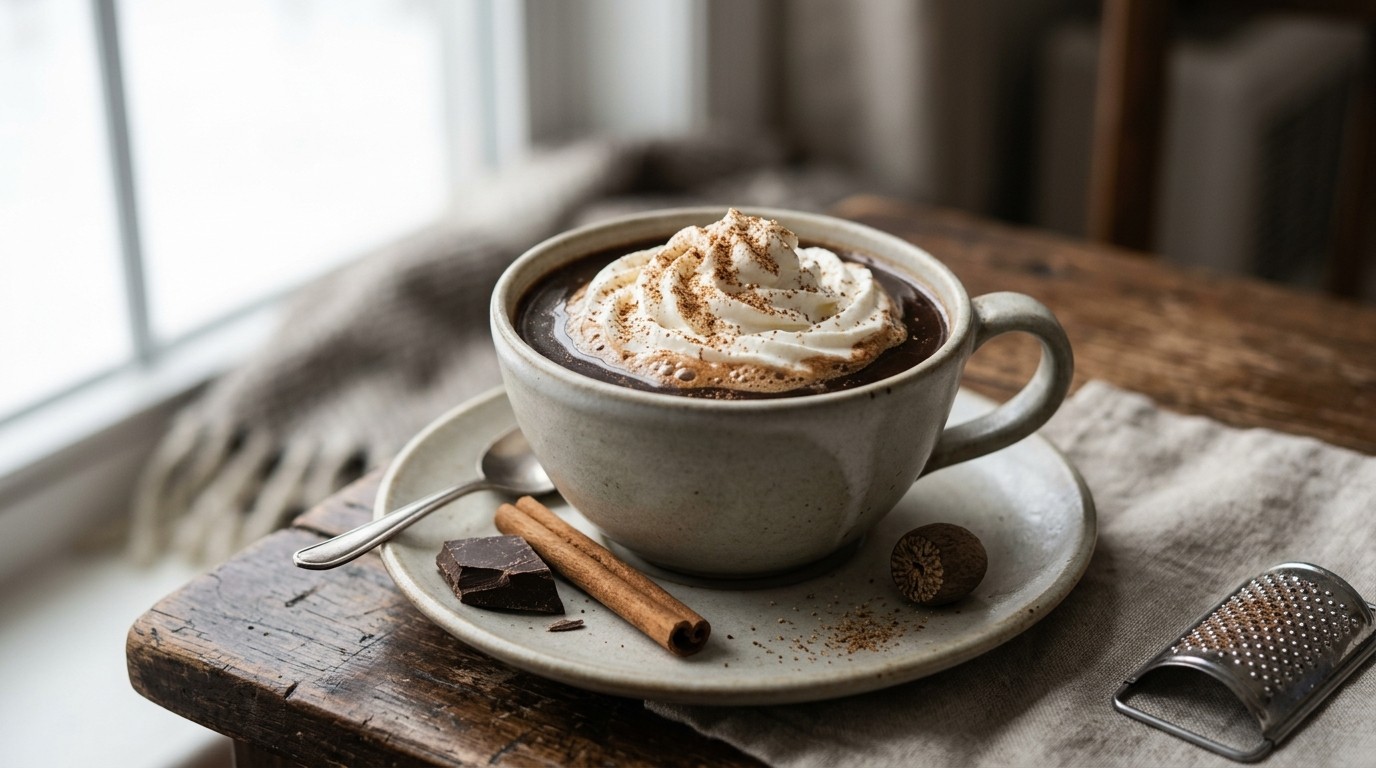Chocoladekoffie met kaneel en nootmuskaat