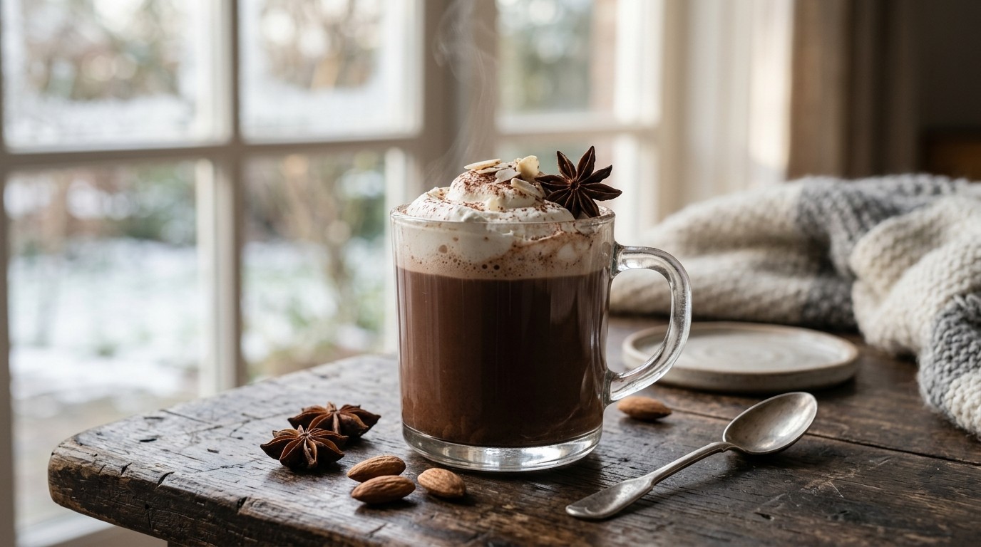 Chocolademelk met amaretto-anisettelikeur