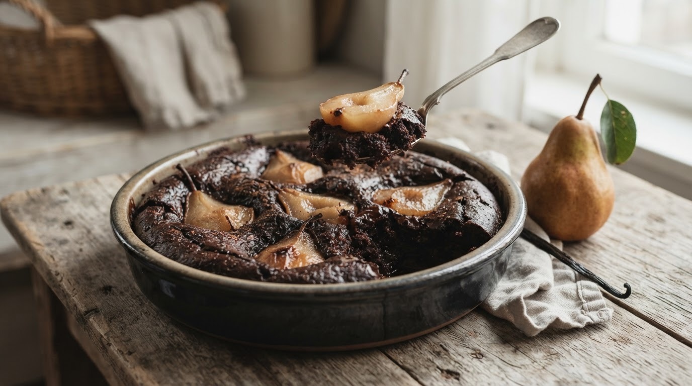 Chocoladepudding met peren
