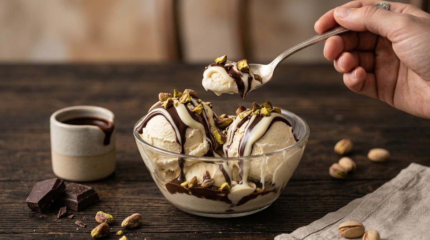 Chocoladesauzen met Vanille-ijs