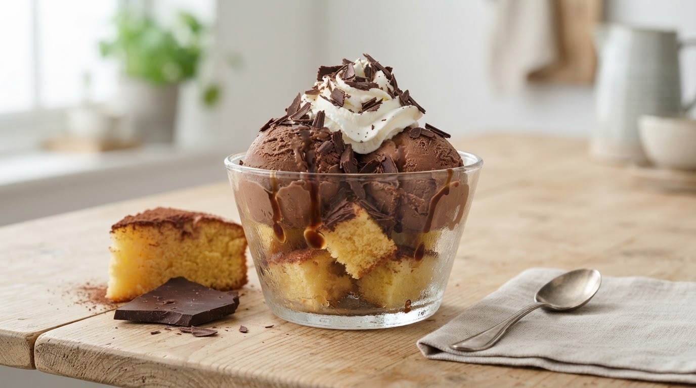 Chocoladevla ijs met cake