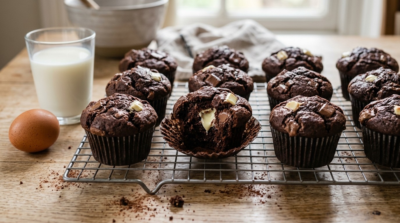 Chocomuffins met witte stukjes