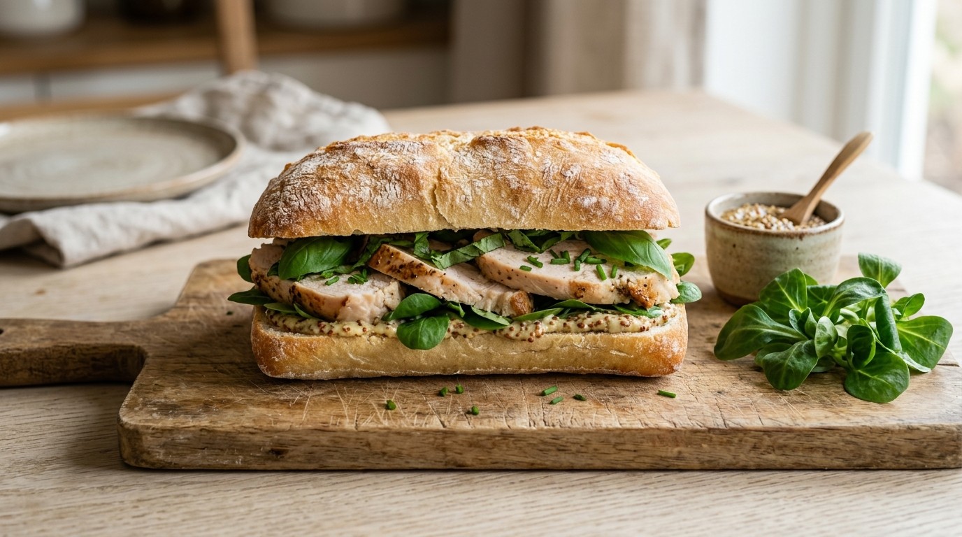 Ciabatta met basilicum en kipfilet