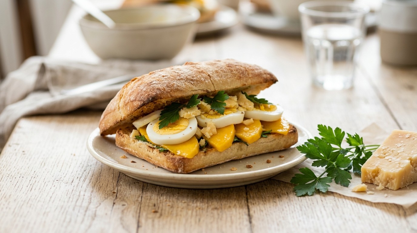 Ciabatta met ei en mango