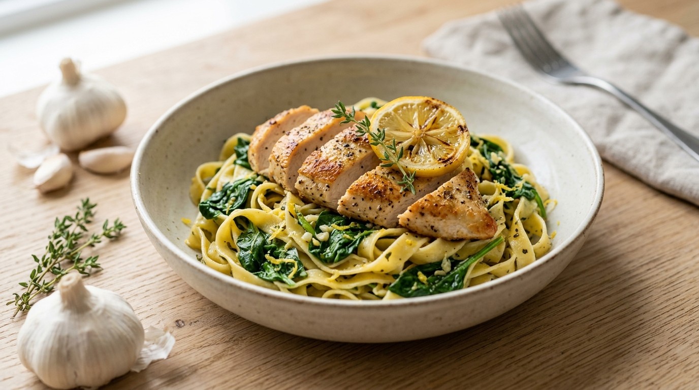 Citroen-spinazie-tagliatelle met kip