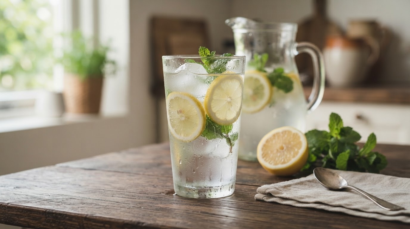 Citroen water met ijsblokjes