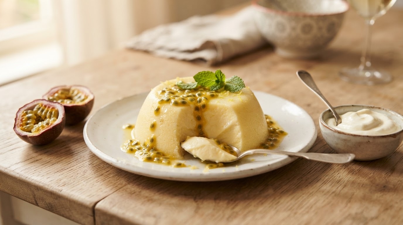 Citroenpudding met passievruchten