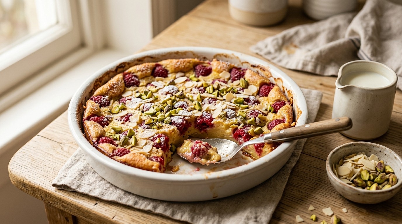 Clafouti met Frambozen en Pistachenoten